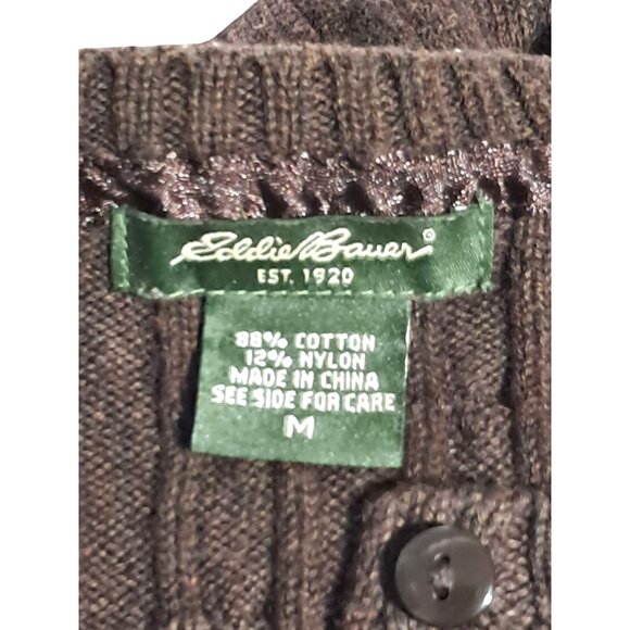 Eddie Bauer Womens Brown Cable Knit Button-Up Cardigan Sweater M Y2K - Picture 2 of 11